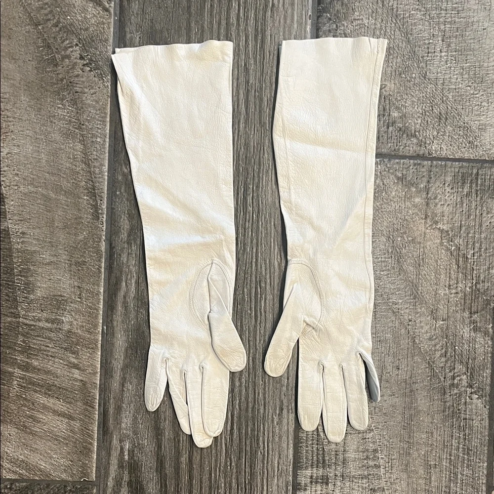 Vintage White Long kid Leather Opera Gloves